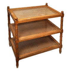 English Painted Faux Bamboo Wood Three Tier Side Table, early 20th century.