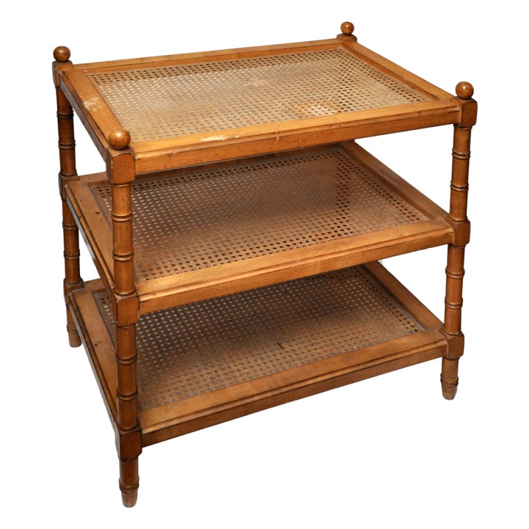 English Painted Faux Bamboo Wood Three Tier Side Table, early 20th