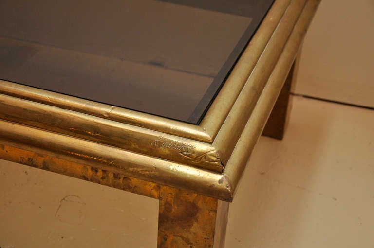 Continental Brass and Metal Coffee Table, signed Du Barry. In Good Condition In St.amford, CT