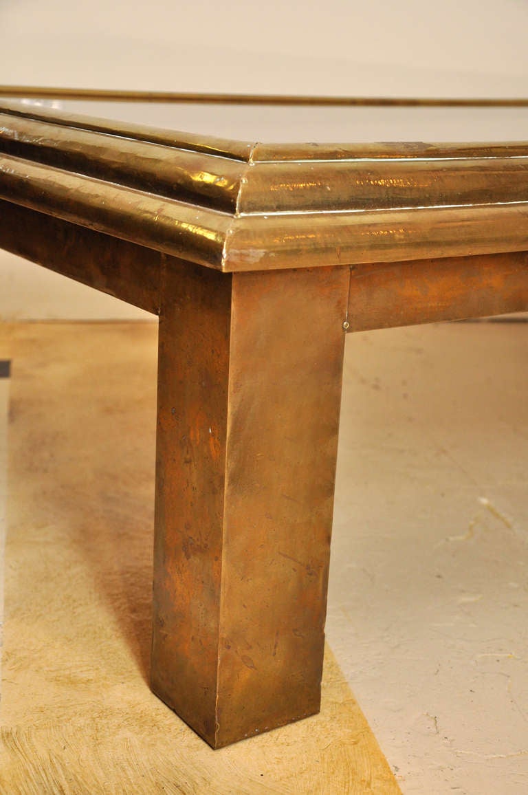 Mid-20th Century Continental Brass and Metal Coffee Table, signed Du Barry.
