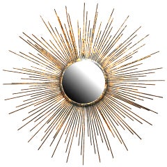 Continental Brass and Glass Convex Sunburst Mirror