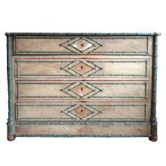 French Painted Faux Bamboo Wood Chest/ Desk late 19th/20thc