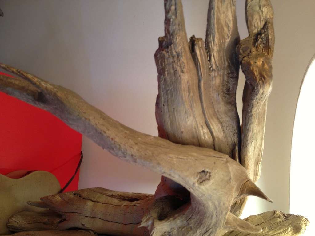 Pair of Chic Driftwood Table Lamps, each on shaped bases, with shades.