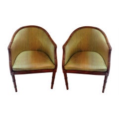 Pair of Painted Wood Faux Bamboo  Armchairs, circa 1940-50