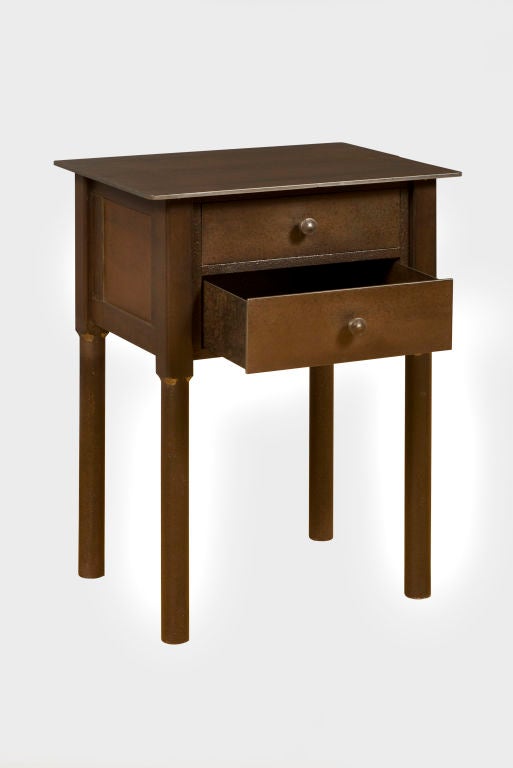 Jim Rose Shaker In Steel 2 Drawer Table (plank top)