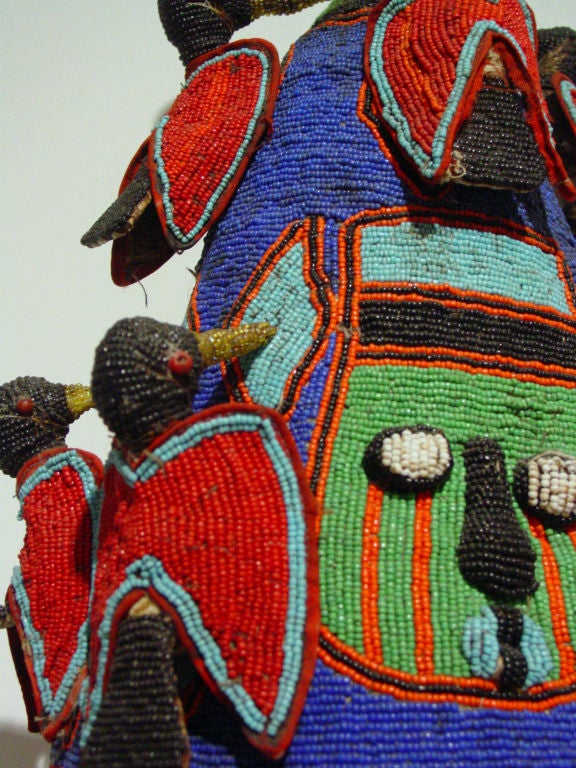Fabric African Ceremonial Beaded Yoruba Headdress from Nigeria For Sale