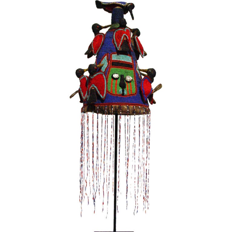 African Ceremonial Beaded Yoruba Headdress from Nigeria For Sale