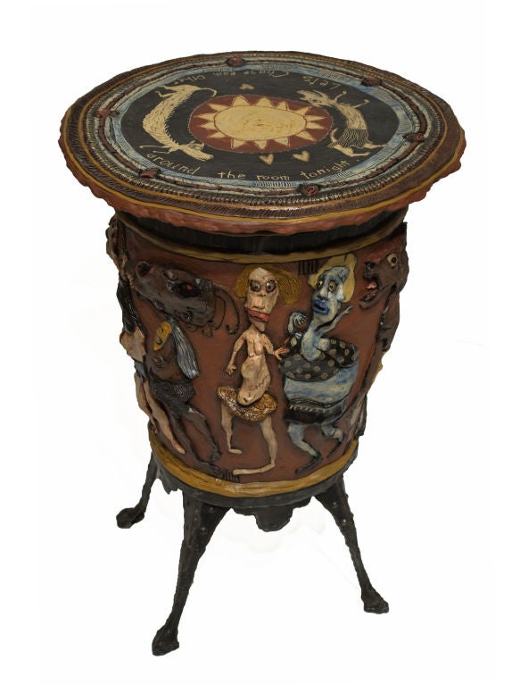 Michael Gross ceramic side table, "Let's Chase"