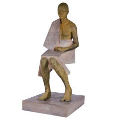 Bronze and Wood Sculpture by Jesus Curia Perez "Mujer Sentada"
