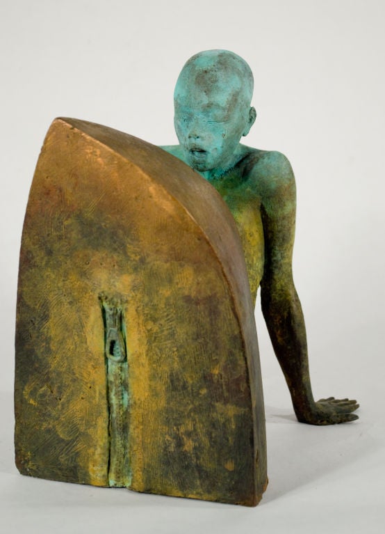 Bronze and iron sculpture with extraordinary vert-de-gris patina by Spanish artist Jesus Curia Perez. Represented exclusively in the US by Ann Nathan Gallery. Limited edition of 8, individually patinaed by the artist. Contact gallery for additional