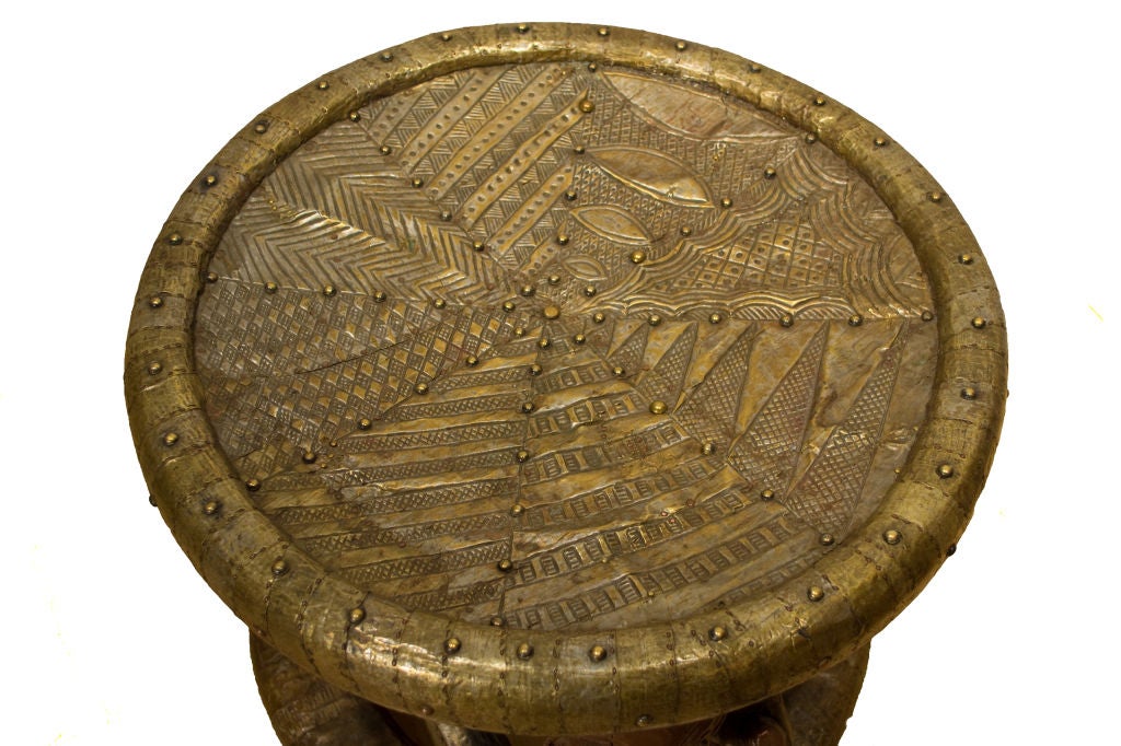 African Art- Brass covered tribal stool, Bamaliki, Cameroon