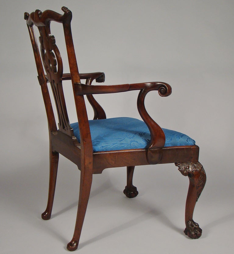 British Chippendale Mahogany Arm Chair with Hairy Paw Feet