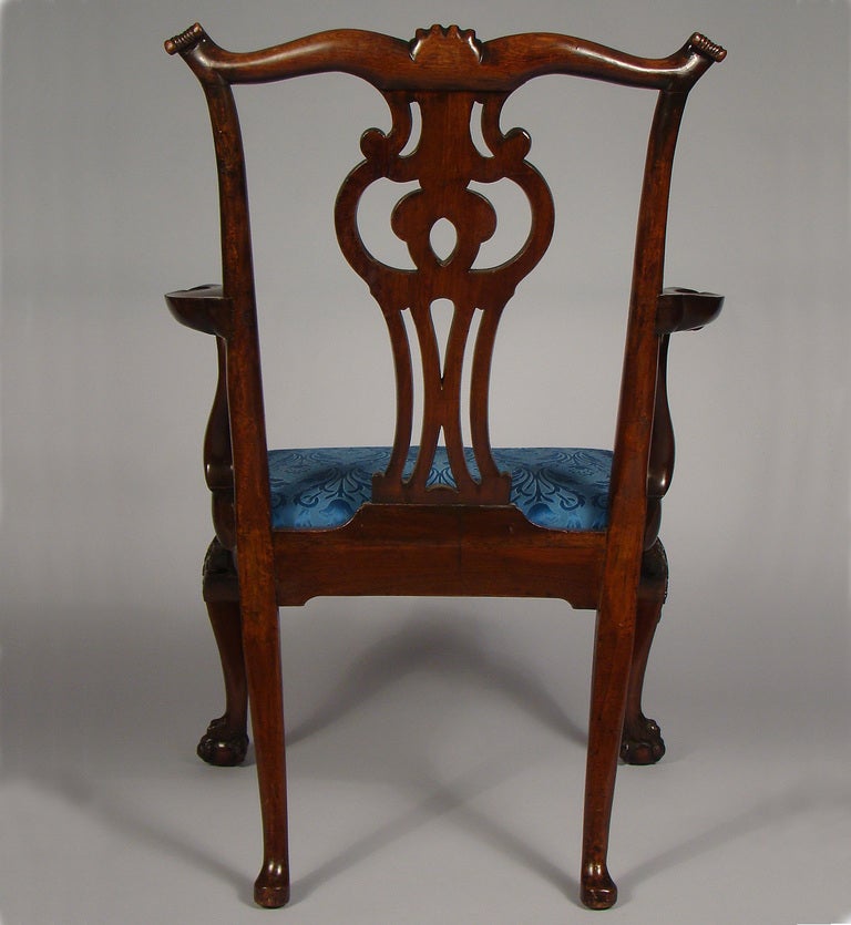 Chippendale Mahogany Arm Chair with Hairy Paw Feet In Excellent Condition In Wells, ME
