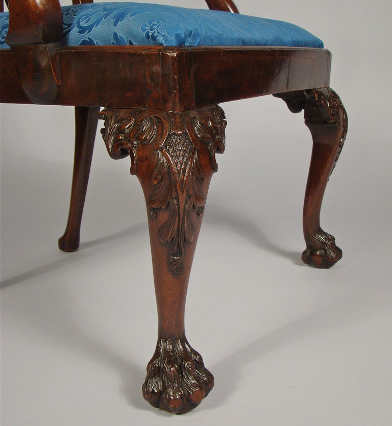 18th Century and Earlier Chippendale Mahogany Arm Chair with Hairy Paw Feet