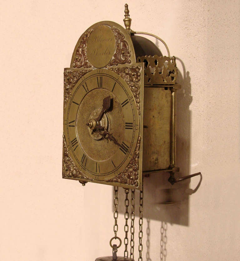 George I Rare English Traveling Alarm Lantern Clock For Sale