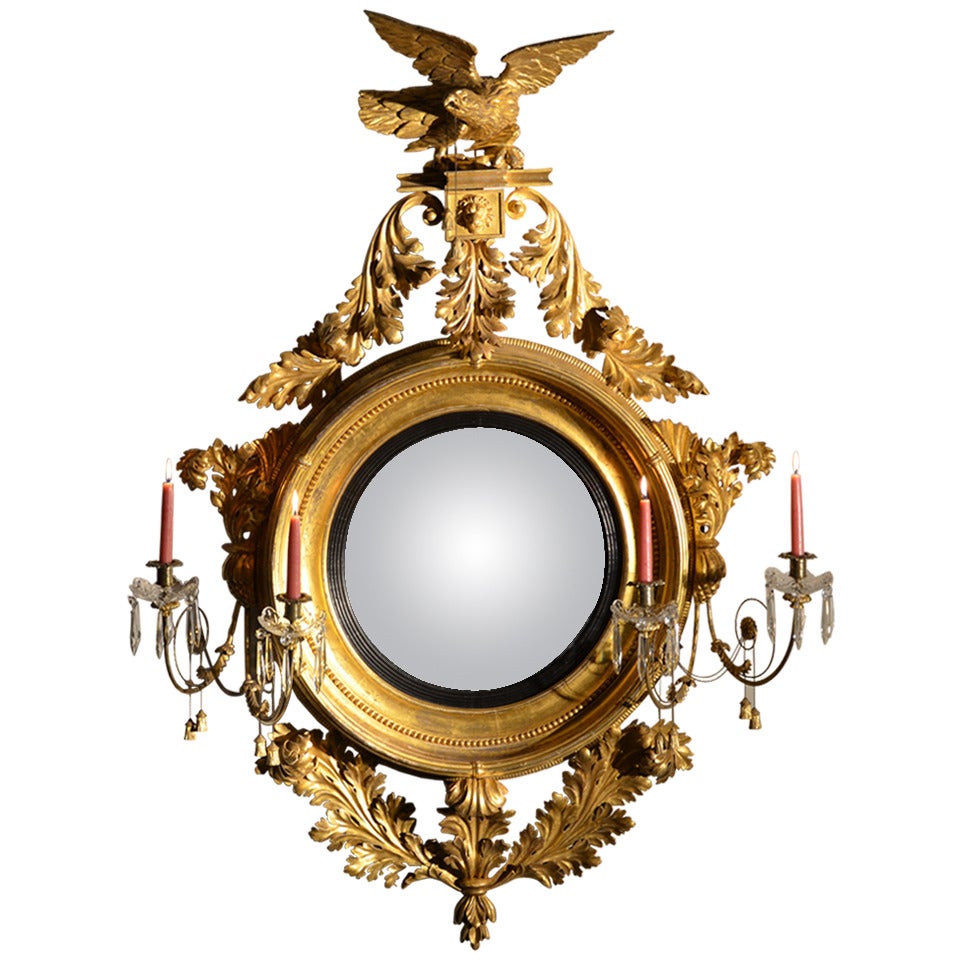 Superb Large Regency Gilded Girandole Mirror For Sale