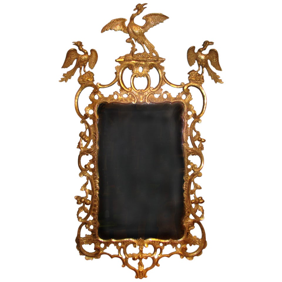 George II Rococo Mirror With Three Phoenix Birds For Sale