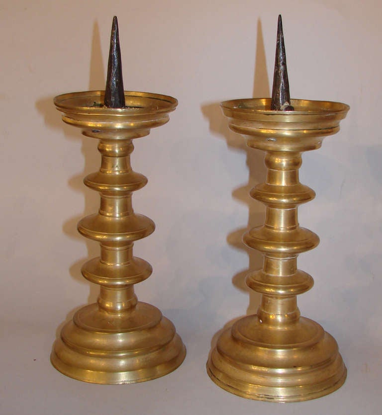 Rare Pair of Flemish Mid 16th Century Candlesticks