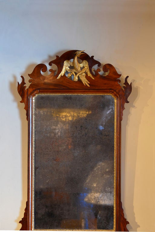 Carved Chippendale Mirror With Phoenix Crest For Sale