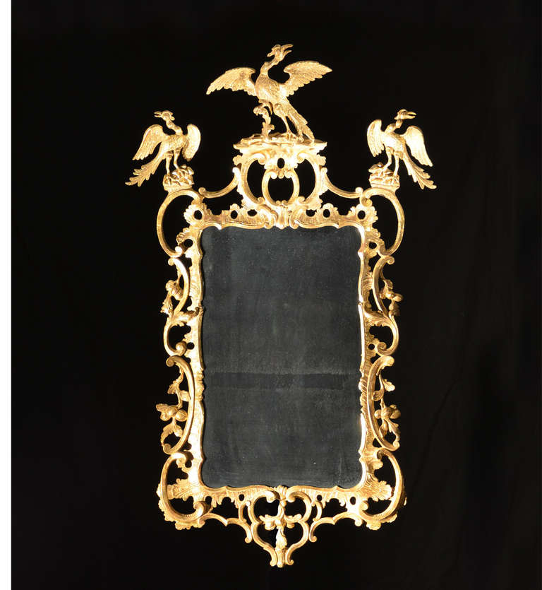 Superb English George II Rococo mirror with three Hoho (phoenix) bird crest.
Wonderful original condition.