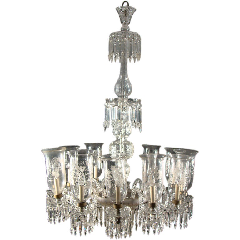Glass Chandelier with 12 lights by Degrelle Made In Belgium For Sale