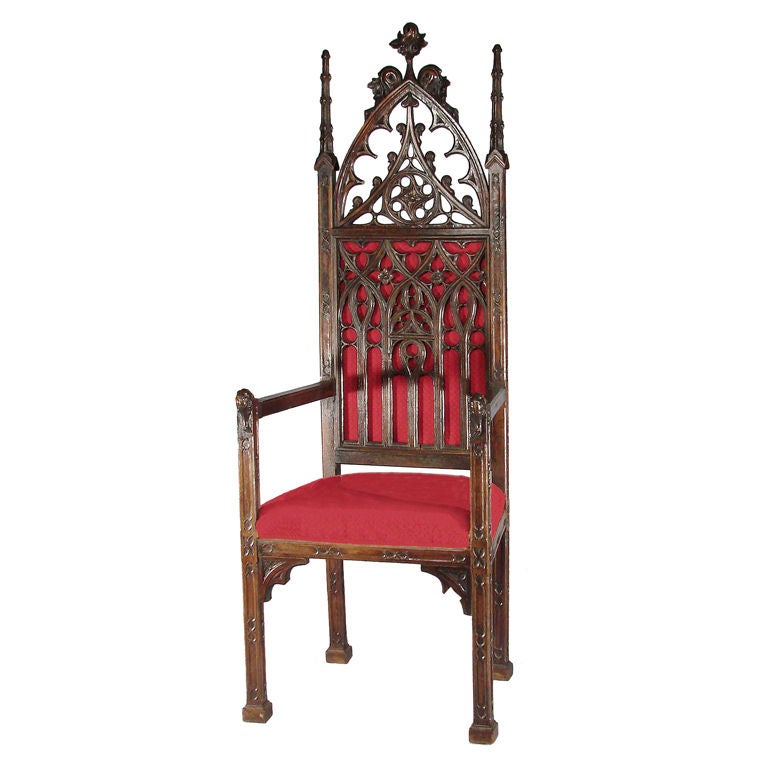 Neo Gothic  Walnut Arm Chair For Sale