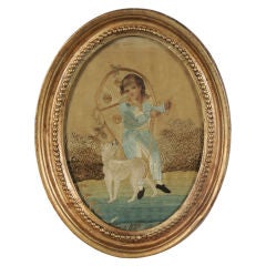 English “Painted Face” Oval Silk Needlework of a Young Boy
