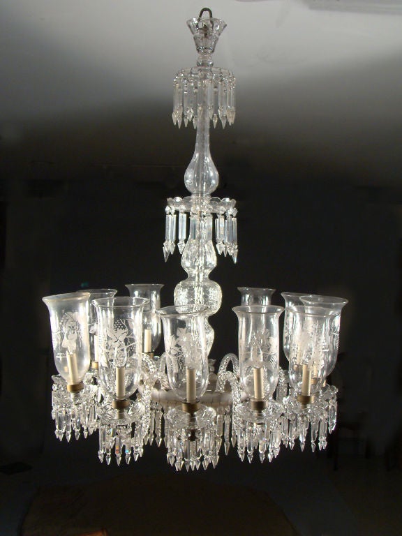 Blown Glass Glass Chandelier with 12 lights by Degrelle Made In Belgium For Sale