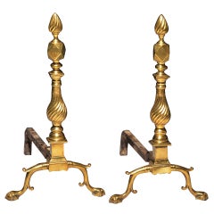 Antique Important Pair Of Philadelphia Chippendale Brass Andirons Attributed To Daniel K