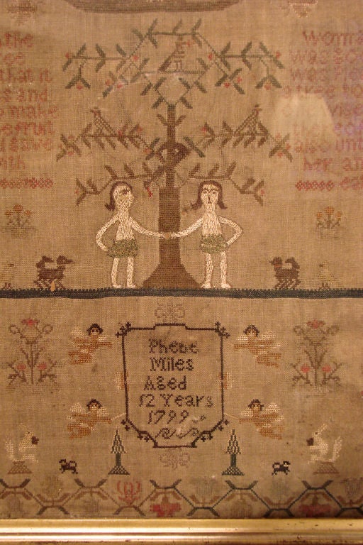 English Sampler of Adam and Eve by Phebe Miles
