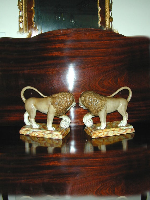 Pearlware Pair of Staffordshire Lions