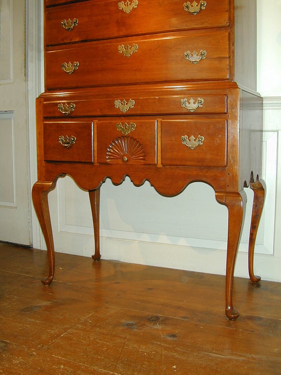 18th Century and Earlier Queen Anne Cherry Highboy For Sale