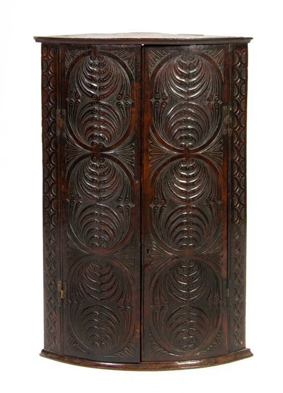 Carved English Corner Cupboard