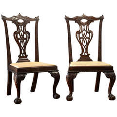Antique Pair of Very Rare Chippendale Slipper Chairs
