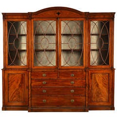 Superb English Regency Mahogany Inlaid Breakfront Bookcase