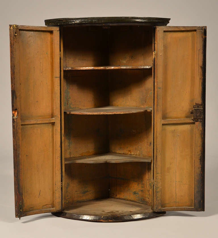 British George II Japanned Bowfront Hanging Corner Cupboard For Sale