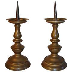 Antique Pair of Flemish Baroque Brass Pricket Sticks