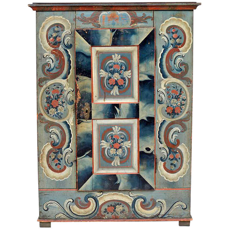 Wonderful Swiss Provincial Painted Armoire For Sale