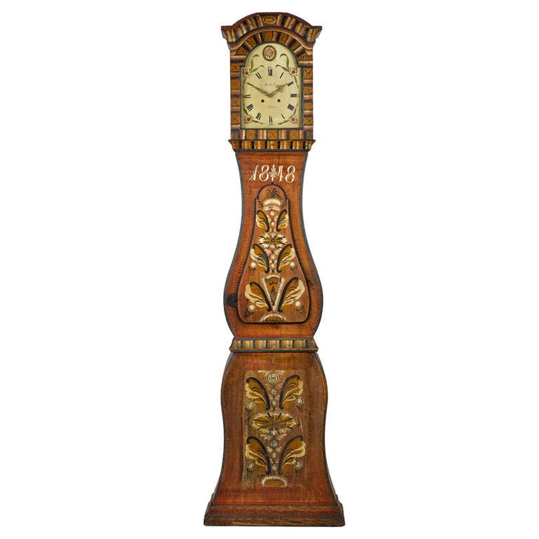 Scandinavian Painted Tall Clock, Dated 1848 For Sale