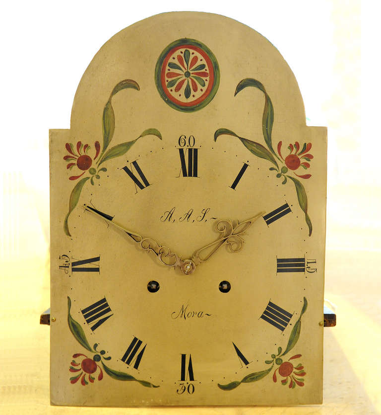 Scandinavian Painted Tall Clock, Dated 1848 In Excellent Condition For Sale In Wells, ME