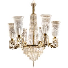 Antique English Crystal Six Light Chandelier