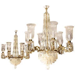 Pair of English Crystal Six Light Chandeliers