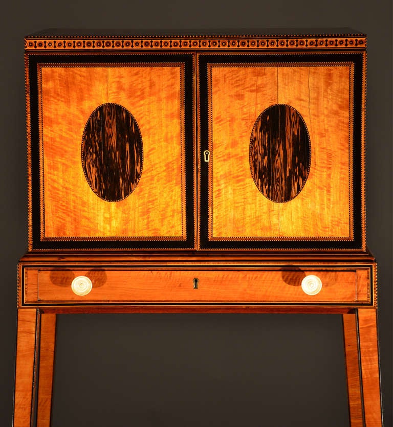 18th Century and Earlier Hepplewhite Satinwood and Coromandel Work Cabinet on Stand For Sale