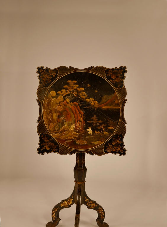 Pine Lacquer  Decorated Candlestand For Sale