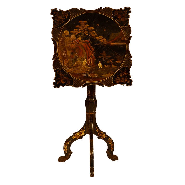 Lacquer  Decorated Candlestand For Sale