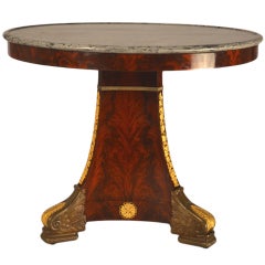 Antique French Mahogany Gilt Mounted Marble Top Center Hall Table