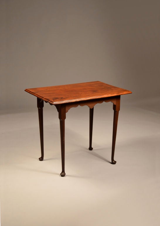Fine and rare Newport, Rhode Island Queen Anne tea table, of the the finest quality mahogany with a highly figured Honduras mahogany single board top on very dense Santo Domingo mahogany skirt and legs.<br />
<br />
Many forms of Newport furniture