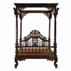 A Highly Carved Mahogany Anglo/Indian Palace Bed