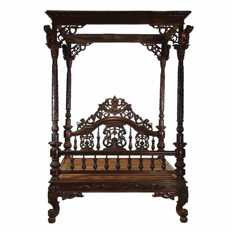A Highly Carved Mahogany Anglo/Indian Palace Bed