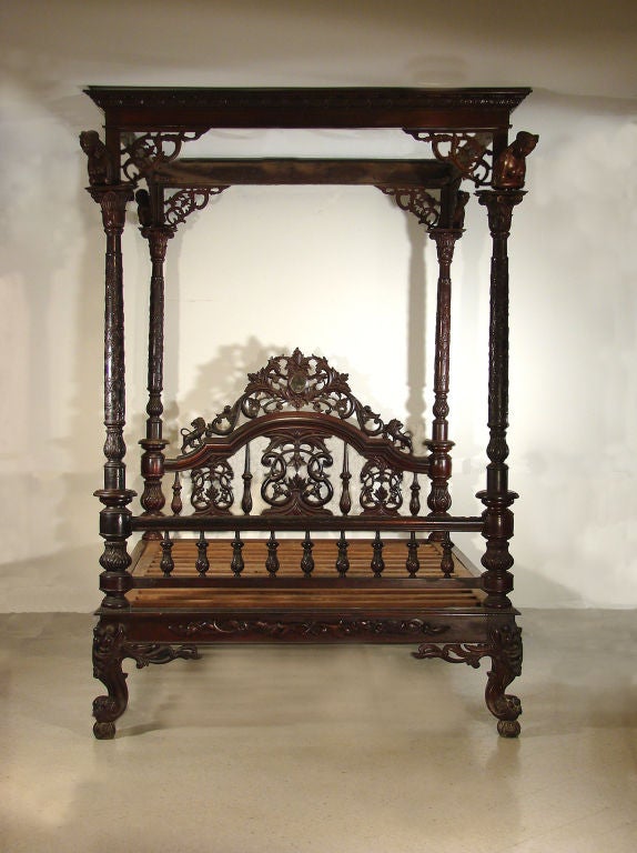 A Highly Carved Mahogany Anglo/Indian Palace Bed 7